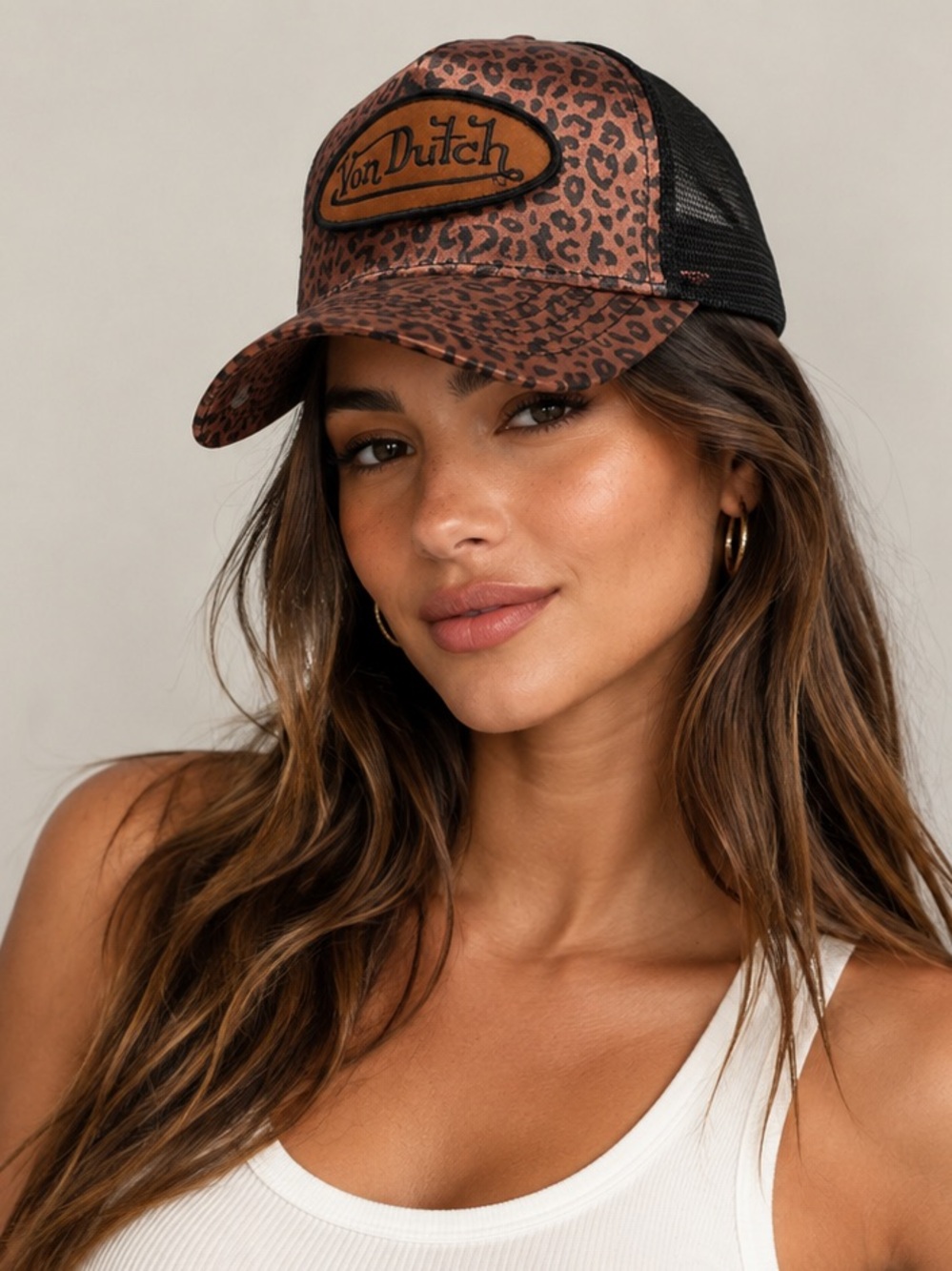 🆕 Von Dutch Brown Black Leopard Print Trucker Hat Mesh Snapback Cap BNWT